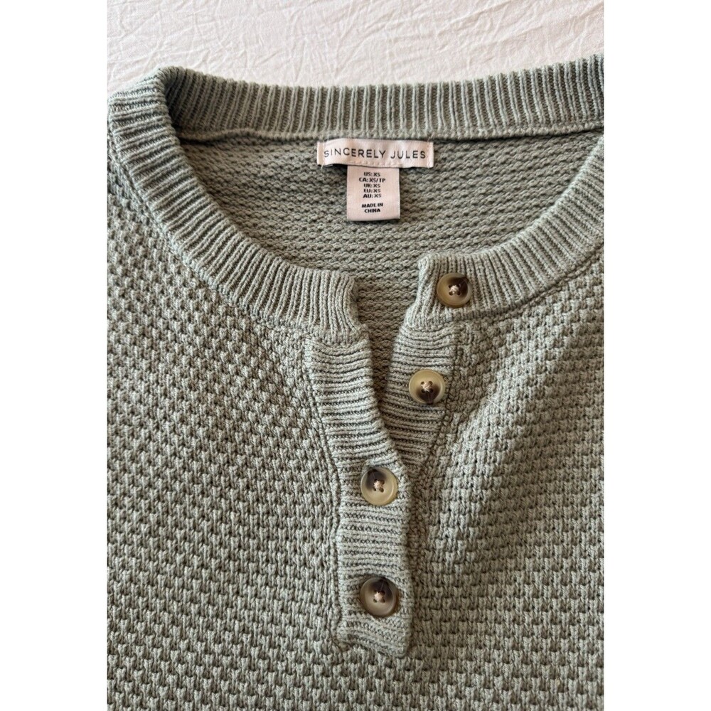 Sincerely Jules Cardigan Sweater XS Sage Green Knit Button Front Crewneck Mint